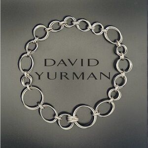David Yurman Silver Pave Diamond Crossover Infinity Rope Circle Chain Necklace
